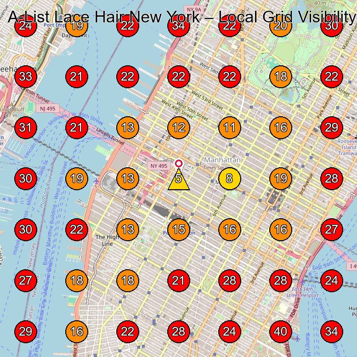 A-List Lace Hair New York GeoGrid visibility map for Wig Shop in New York